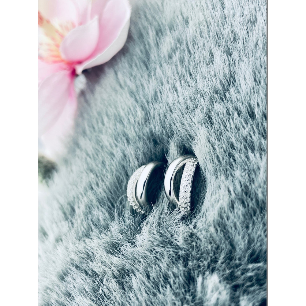 Halbkreis 925 Silber Ohrringe mit Zirkonia Damen