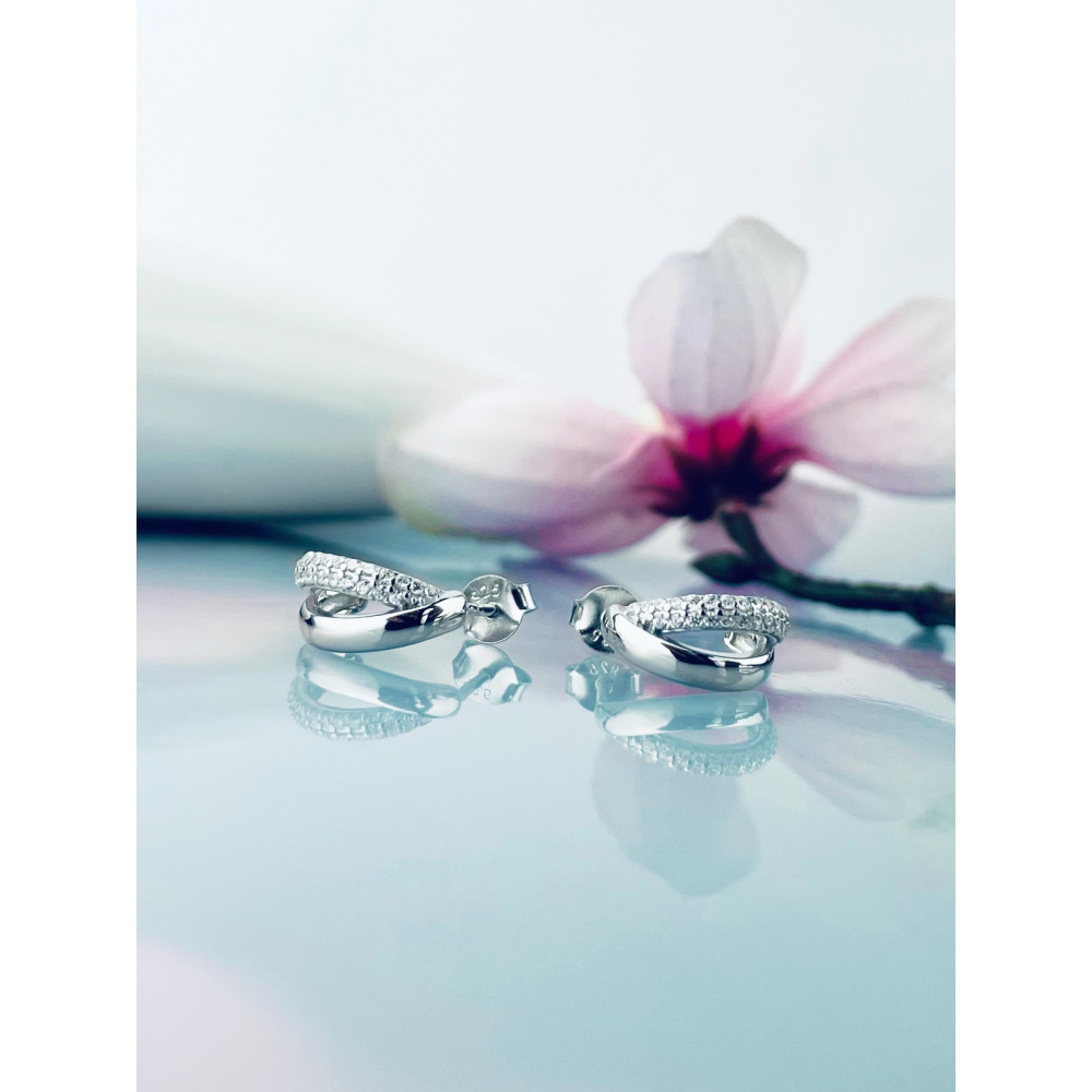 Halbkreis 925 Silber Ohrringe mit Zirkonia Damen