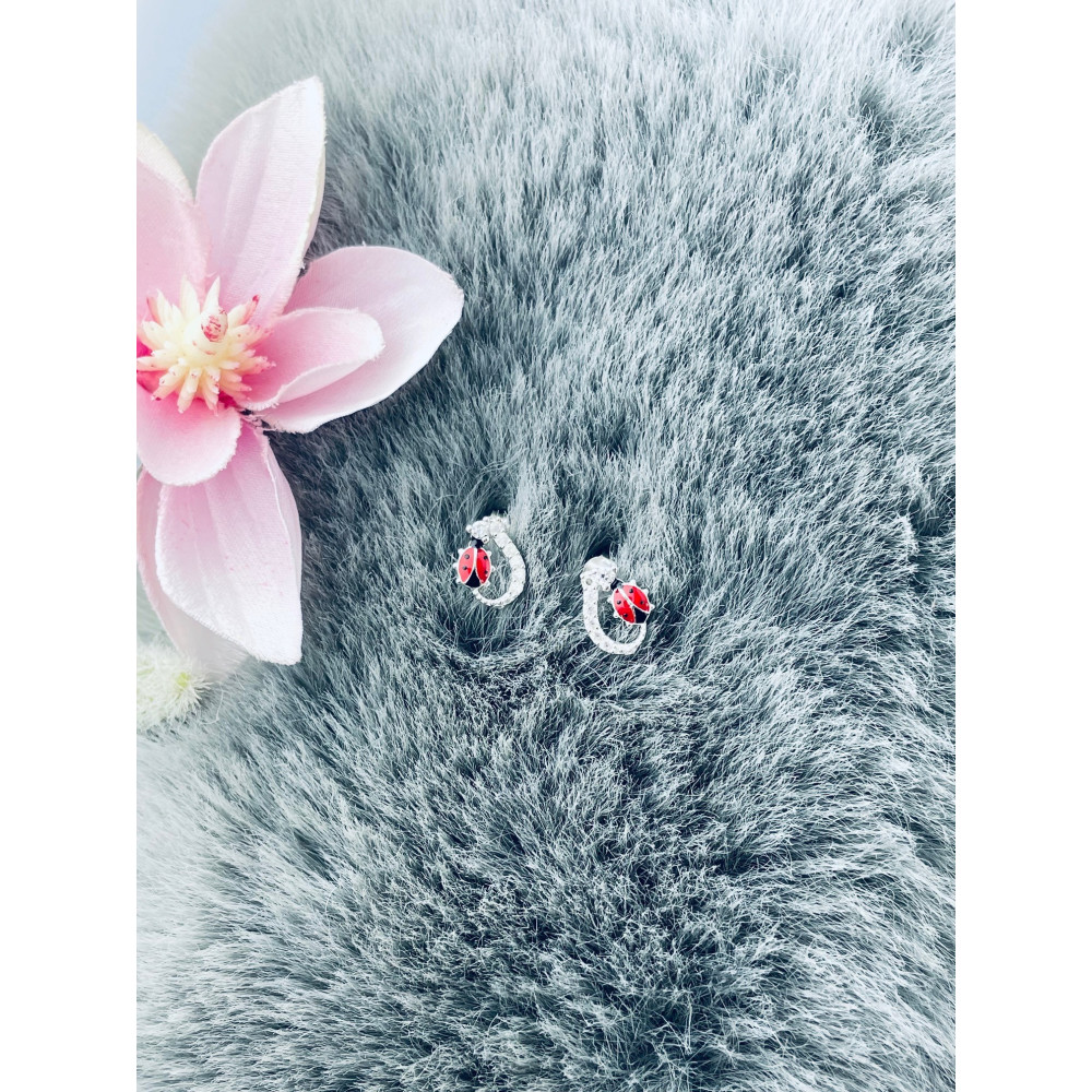 Marienkäfer 925 Silber Ohrringe mit Zirkonia