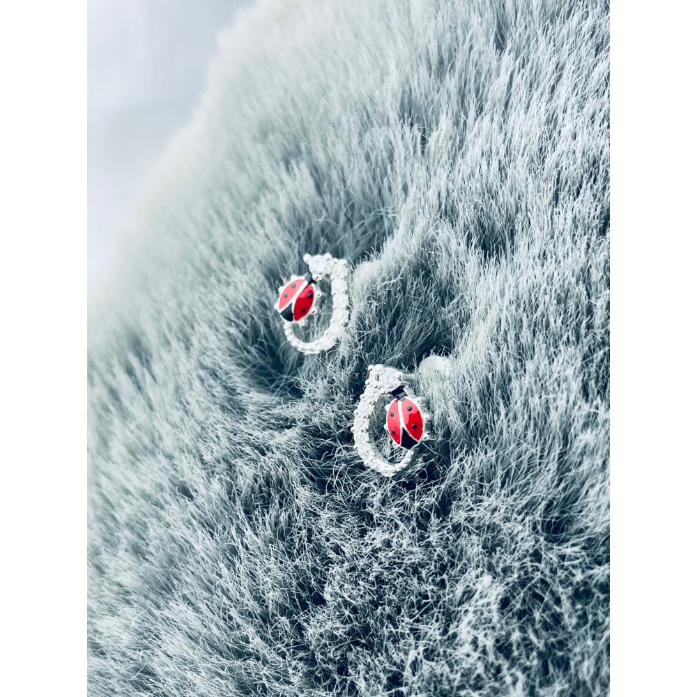 Marienkäfer 925 Silber Ohrringe mit Zirkonia