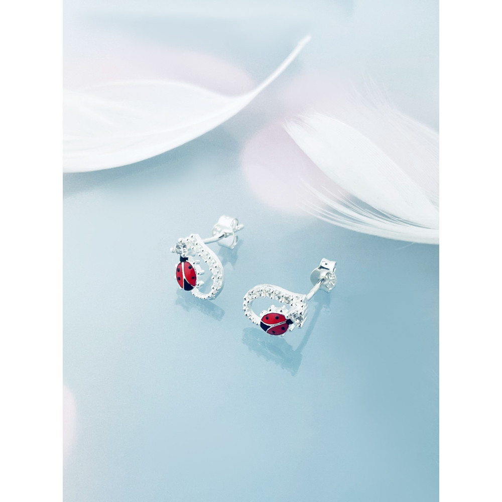 Marienkäfer 925 Silber Ohrringe mit Zirkonia