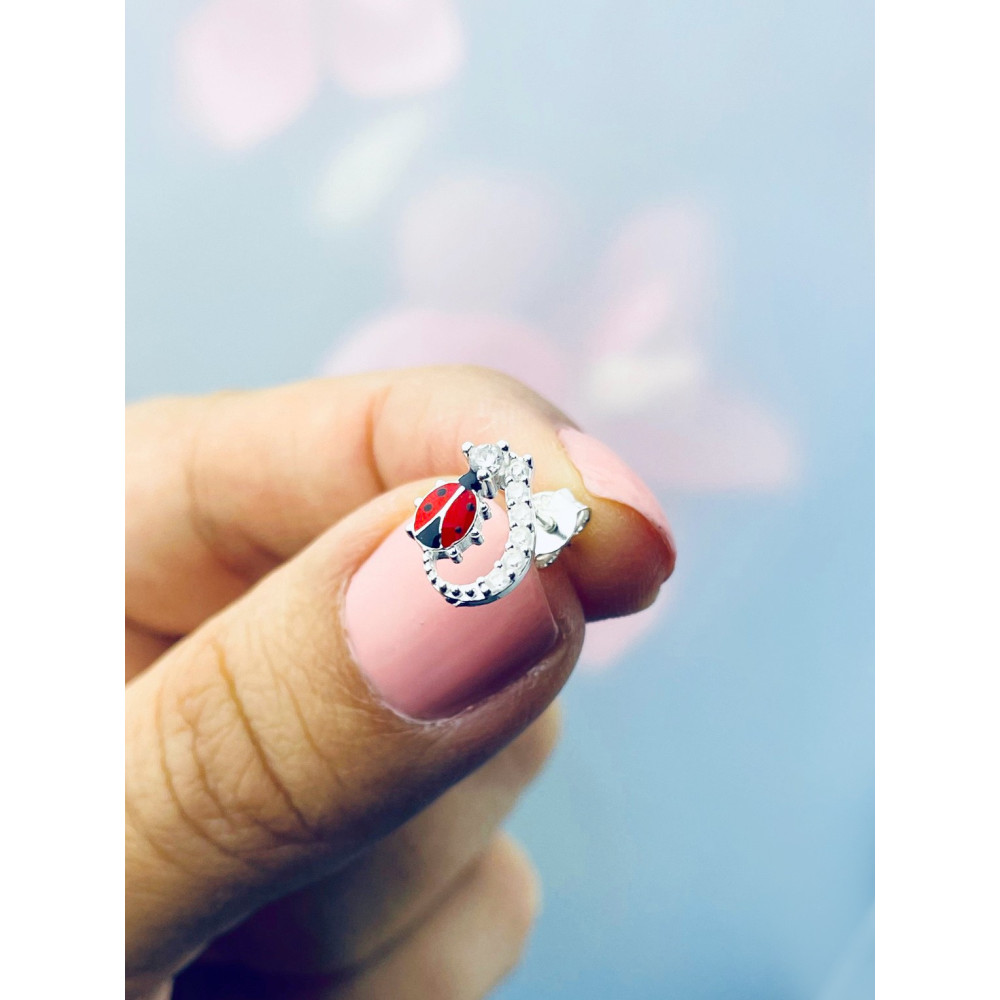 Srebrne kolczyki z cyrkoniami biedronki biedroneczki z emalią