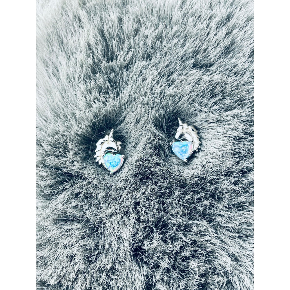 Einhorn 925 Silber Ohrringe Herz mit Opal