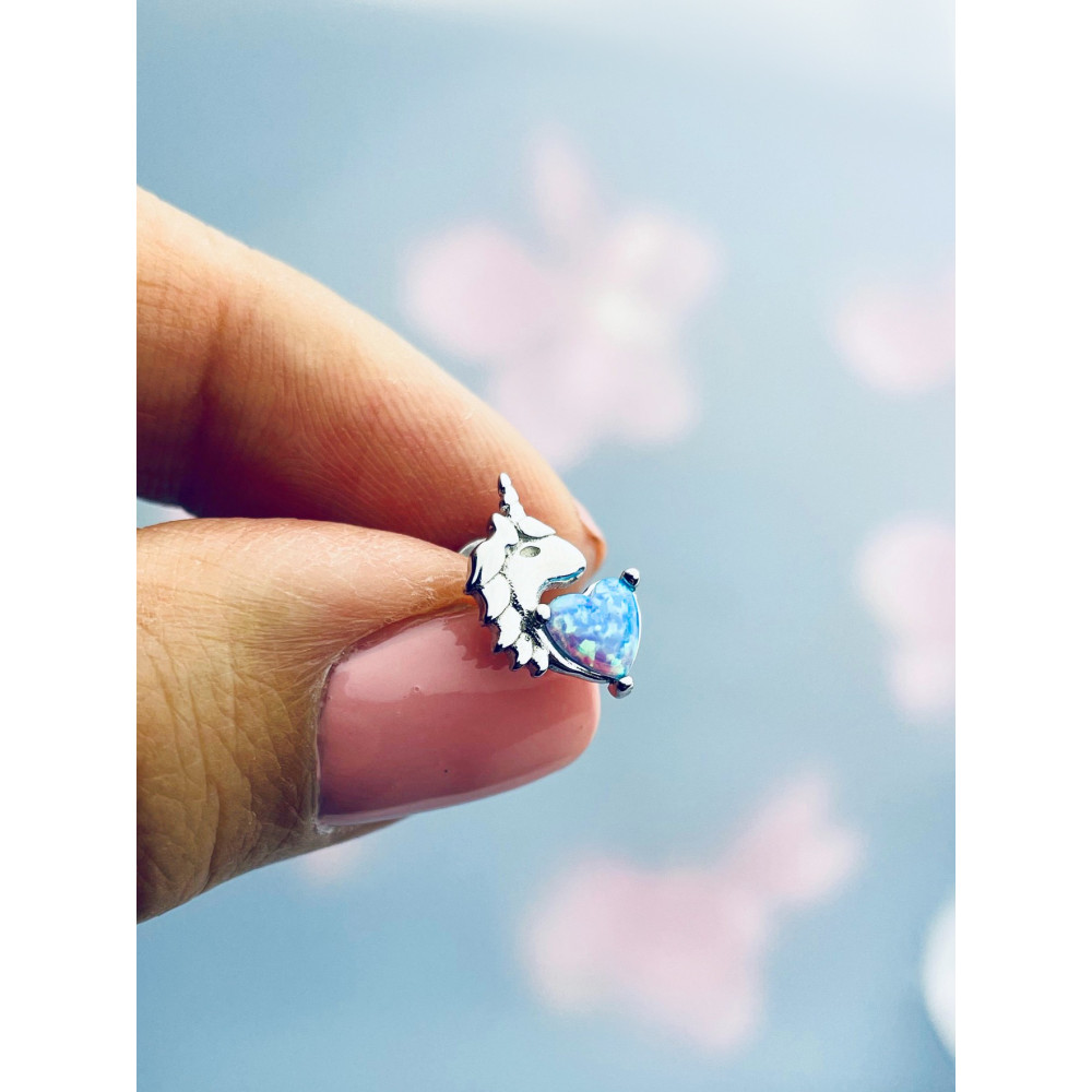 Einhorn 925 Silber Ohrringe Herz mit Opal