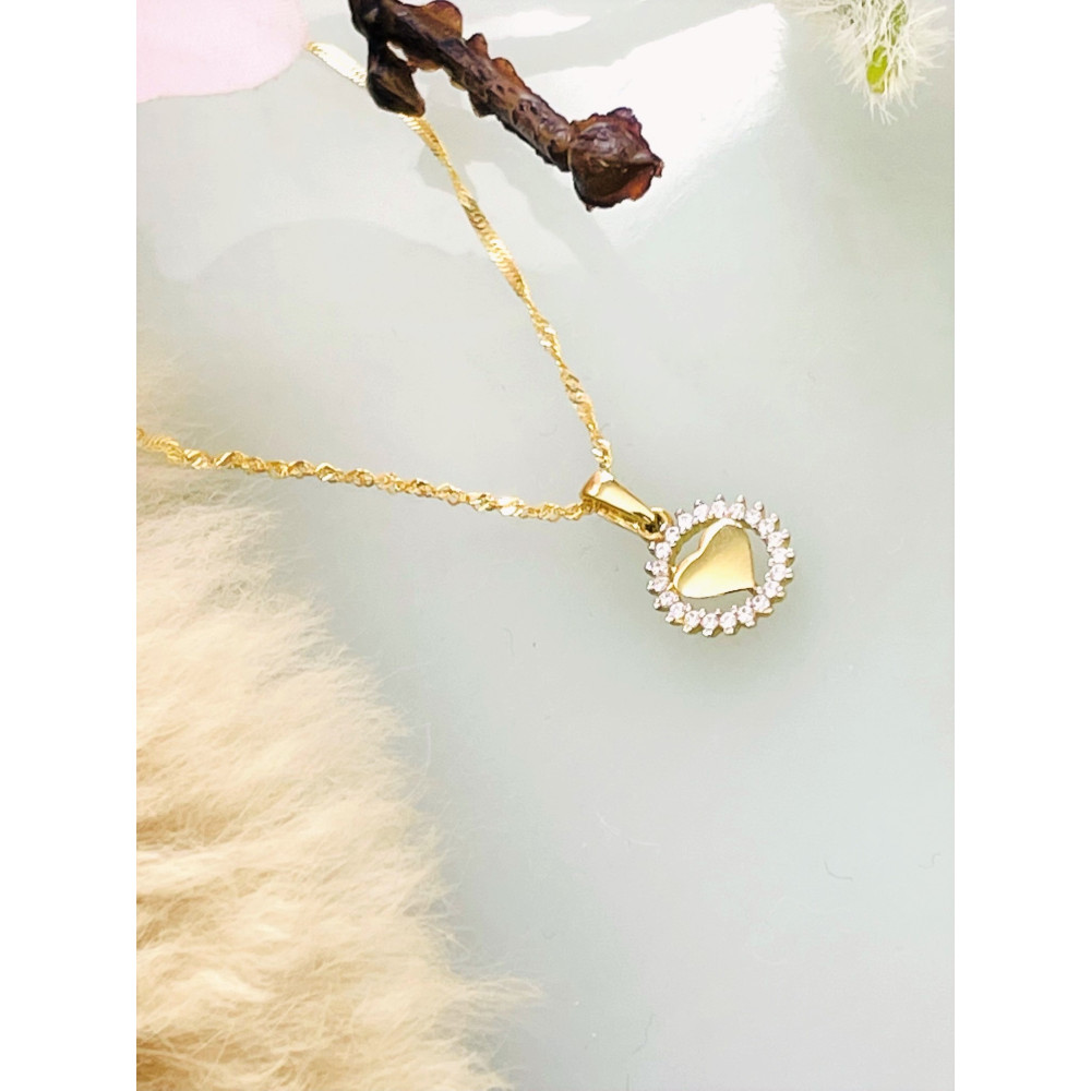 Złoty wisiorek zawieszka serce z cyrkoniami