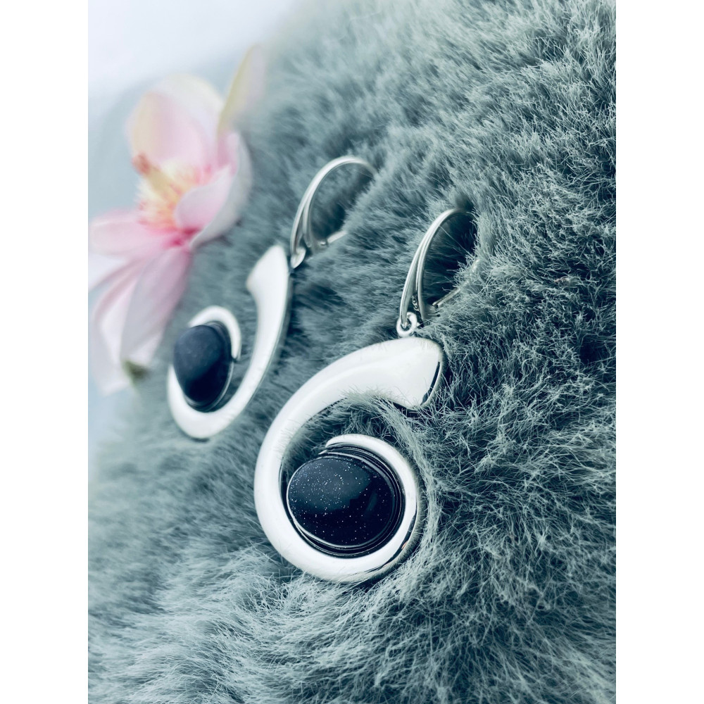 925 Silber Ohrringe mit schwarzer Stein