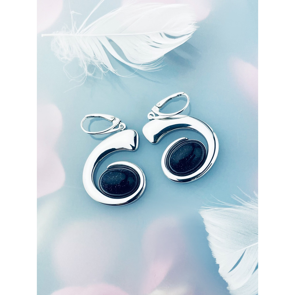 925 Silber Ohrringe mit schwarzer Stein