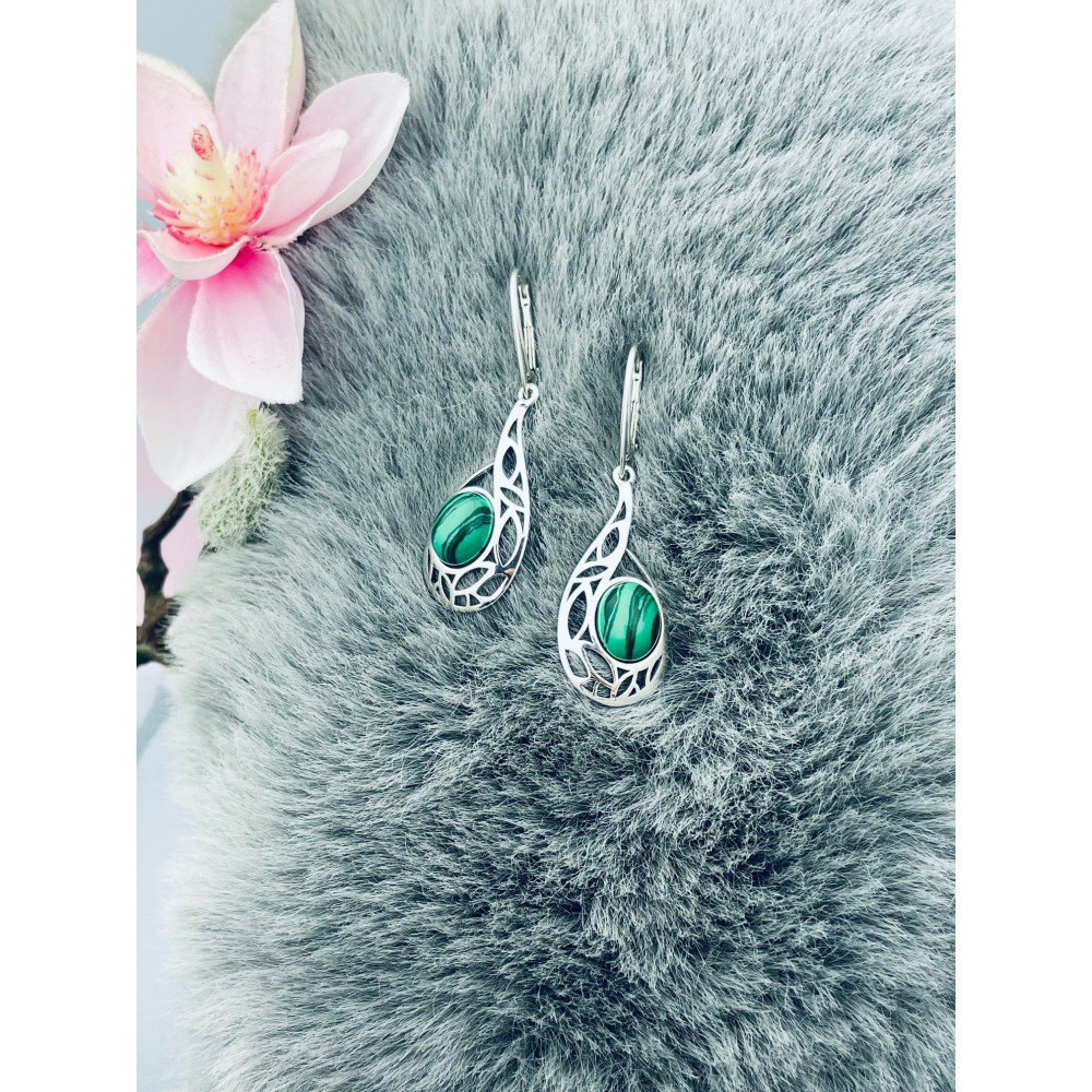 Träne 925 Silber Ohrringe mit Malachitstein