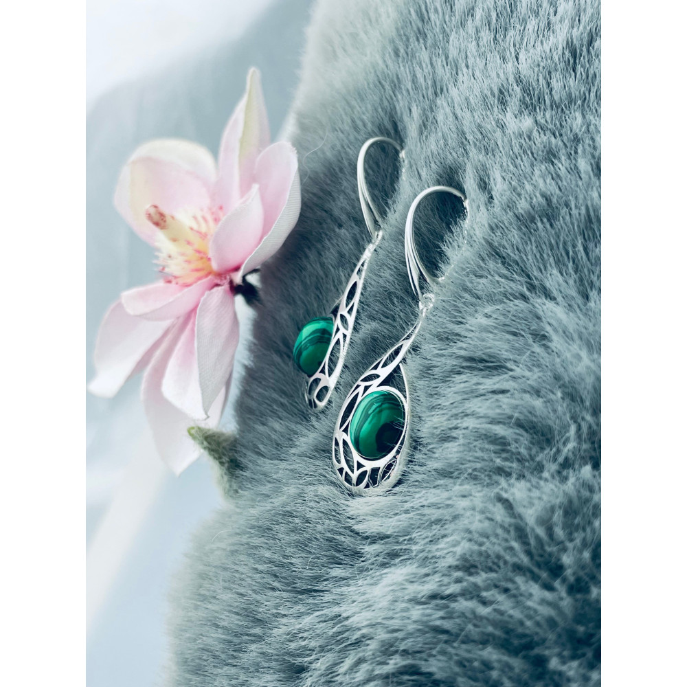 Träne 925 Silber Ohrringe mit Malachitstein