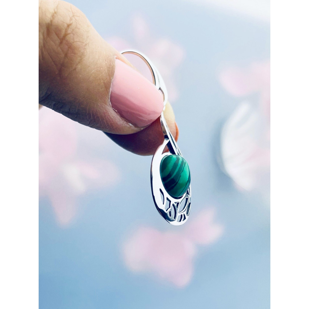 copy of Srebrne kolczyki wiszące krople łezki z zielonym malachitem