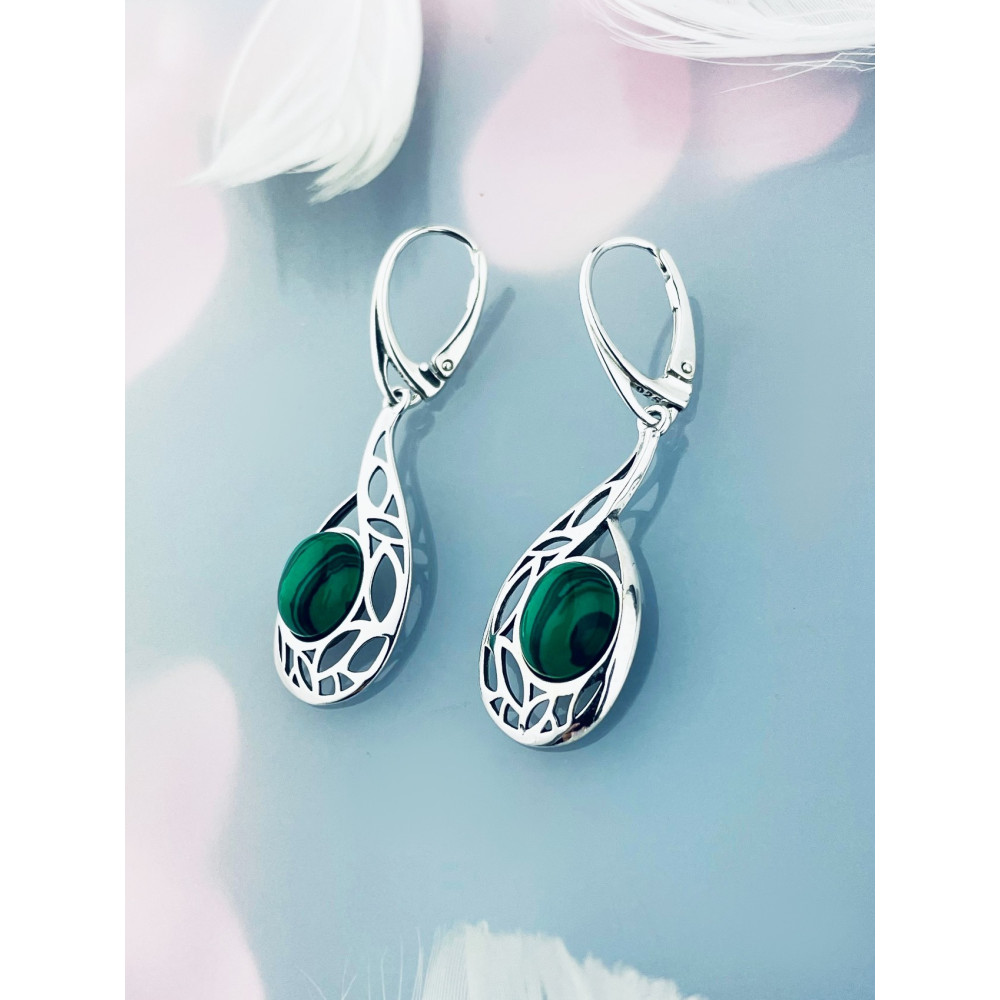 Träne 925 Silber Ohrringe mit Malachitstein