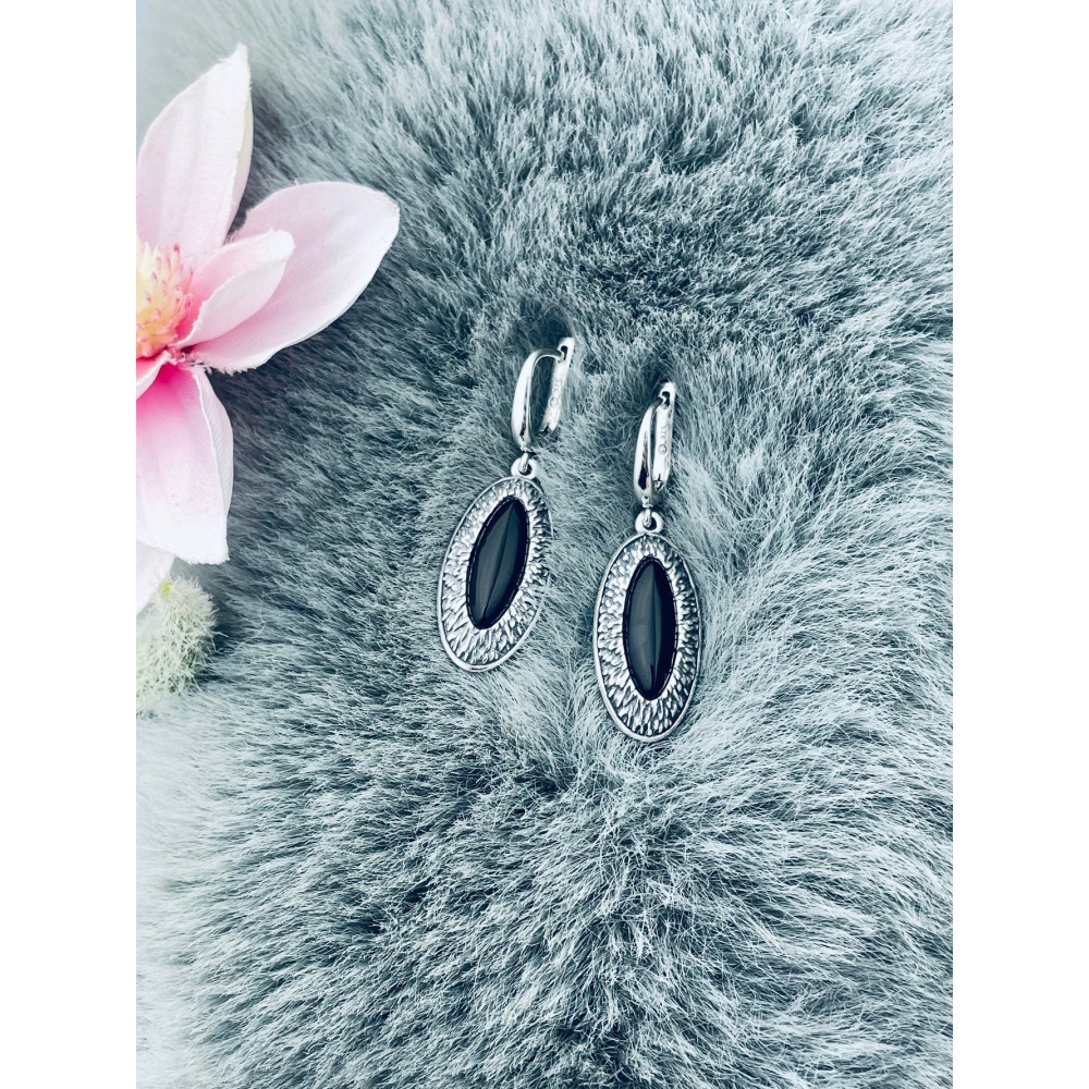 Katzenauge 925 Silber Ohrringe mit Onyx