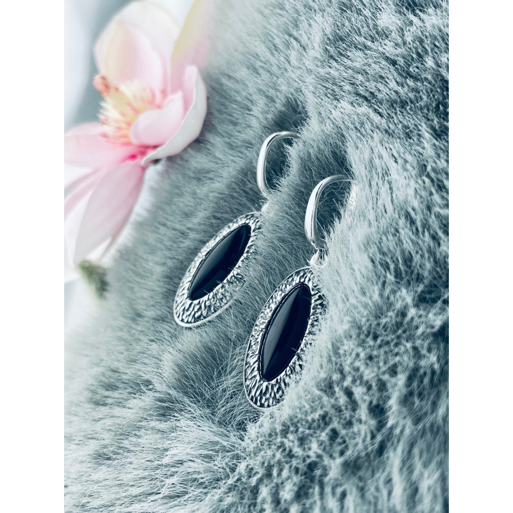 Katzenauge 925 Silber Ohrringe mit Onyx