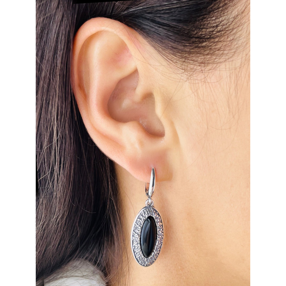 Katzenauge 925 Silber Ohrringe mit Onyx