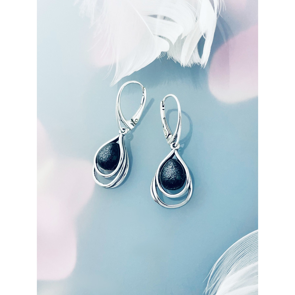 Srebrne kolczyki wiszące krople łezki gwiezdny pył