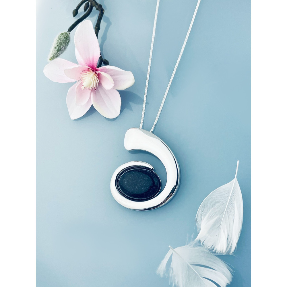 Cochlea 925 Silber Anhänger mit schwarzer Stein