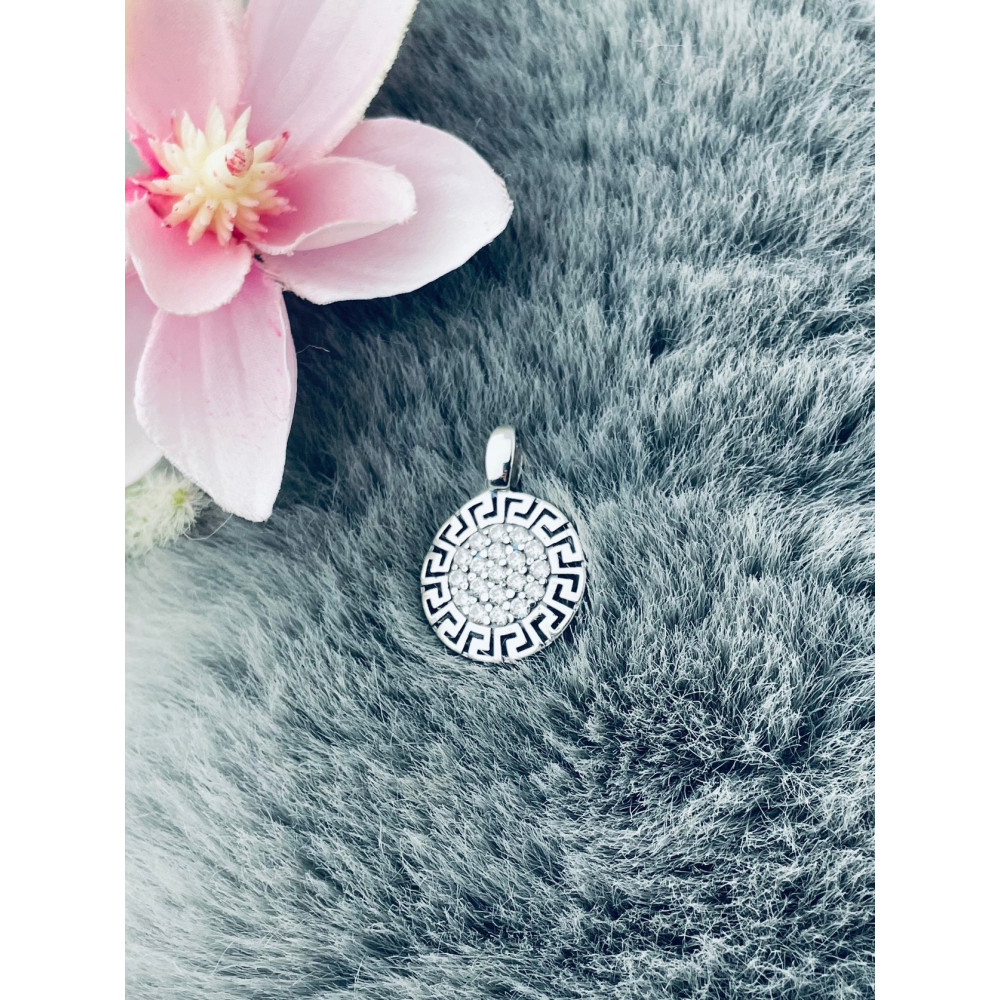 griechischer Kreis 925 Silber mit Zirkonia Damen Medaillon Anhänger