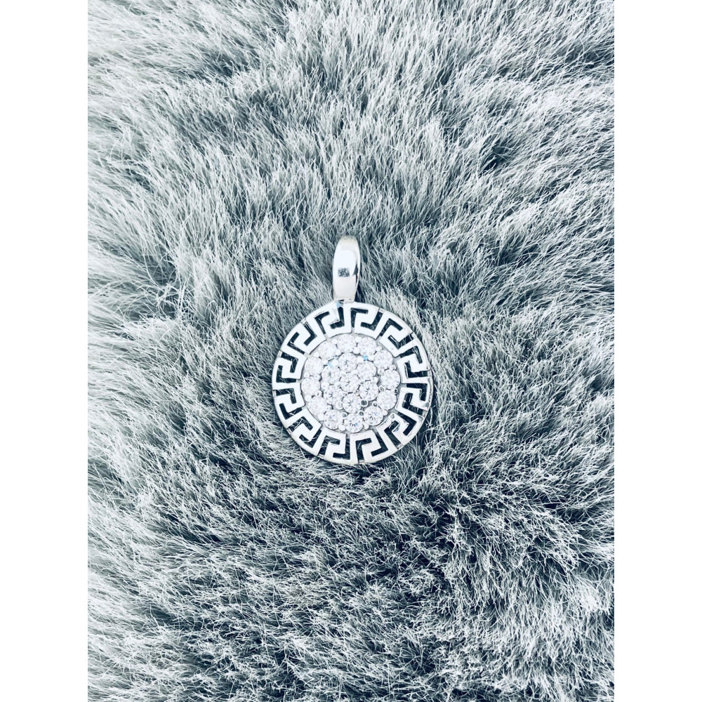 griechischer Kreis 925 Silber mit Zirkonia Damen Medaillon Anhänger