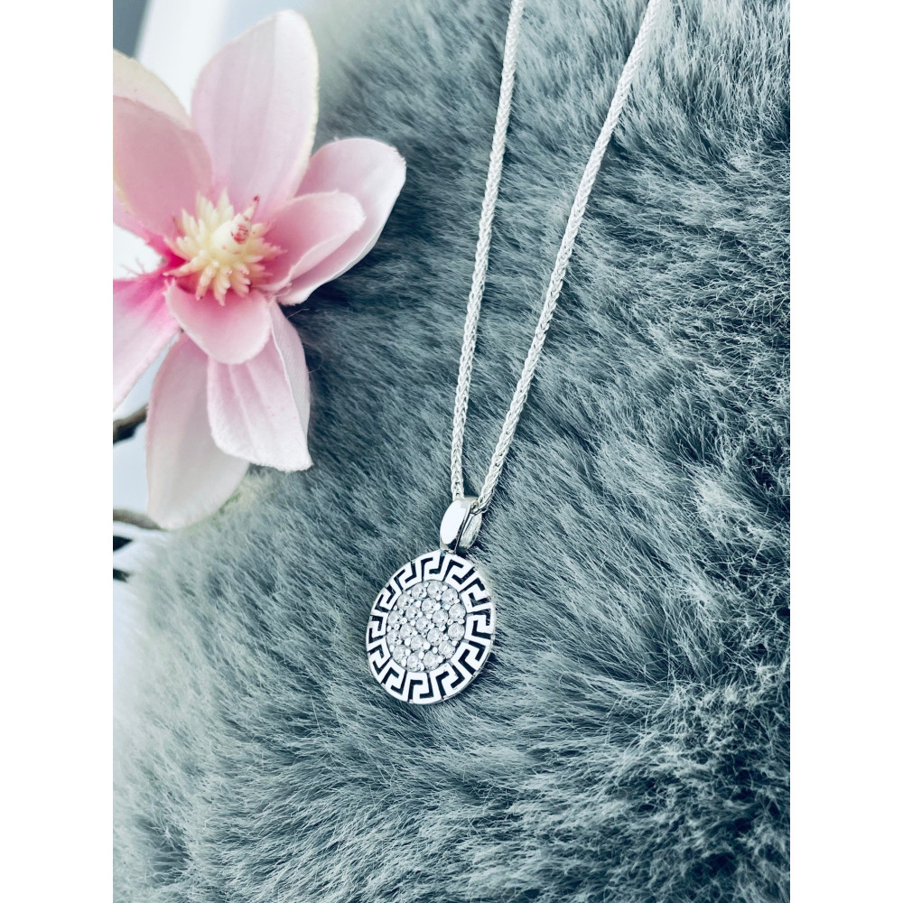 griechischer Kreis 925 Silber mit Zirkonia Damen Medaillon Anhänger