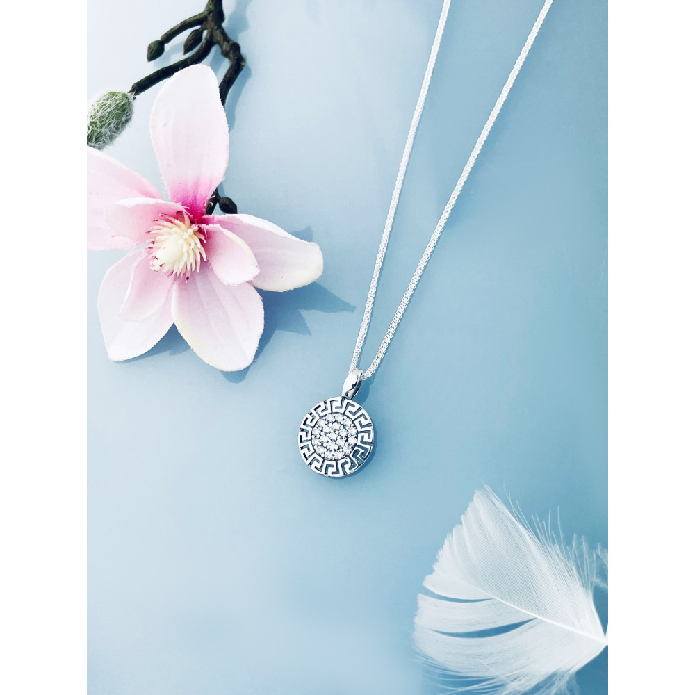 griechischer Kreis 925 Silber mit Zirkonia Damen Medaillon Anhänger