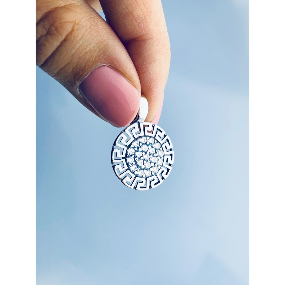 griechischer Kreis 925 Silber mit Zirkonia Damen Medaillon Anhänger