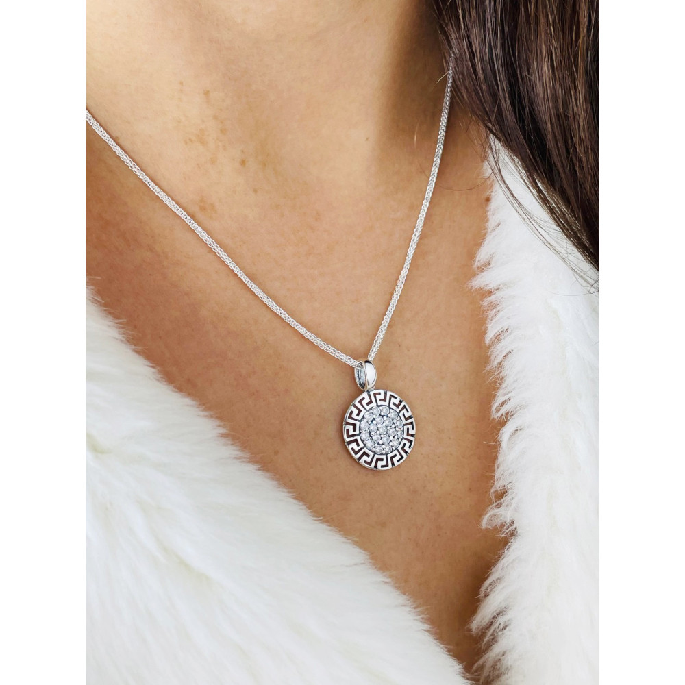 griechischer Kreis 925 Silber mit Zirkonia Damen Medaillon Anhänger