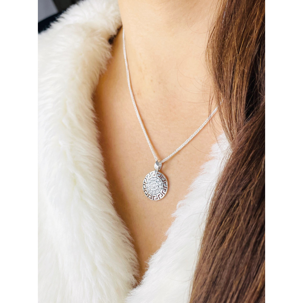 griechischer Kreis 925 Silber mit Zirkonia Damen Medaillon Anhänger