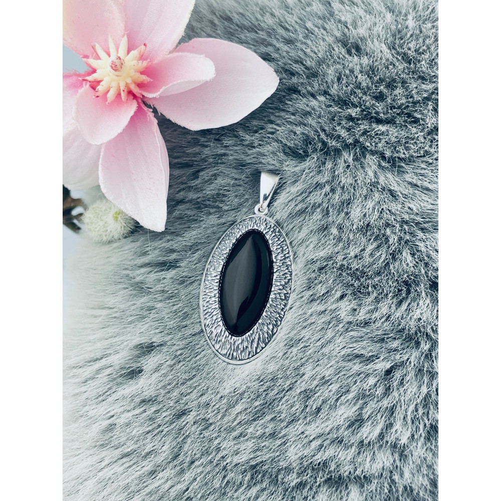 Katzenauge 925 Silber Anhänger mit Onyx