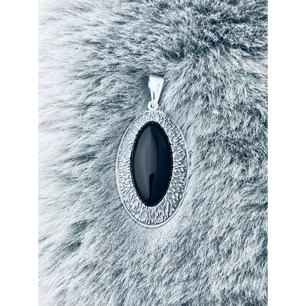 Katzenauge 925 Silber Anhänger mit Onyx