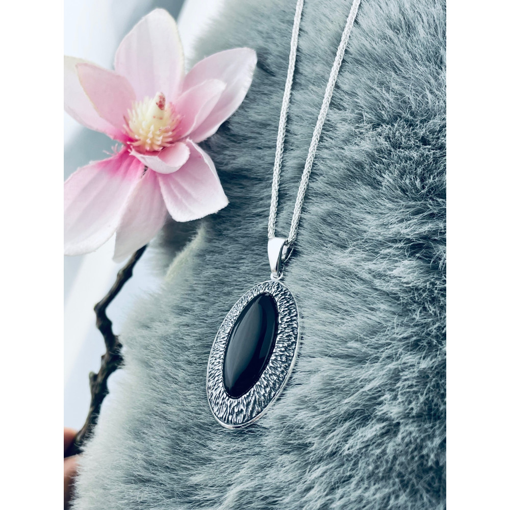 Katzenauge 925 Silber Anhänger mit Onyx