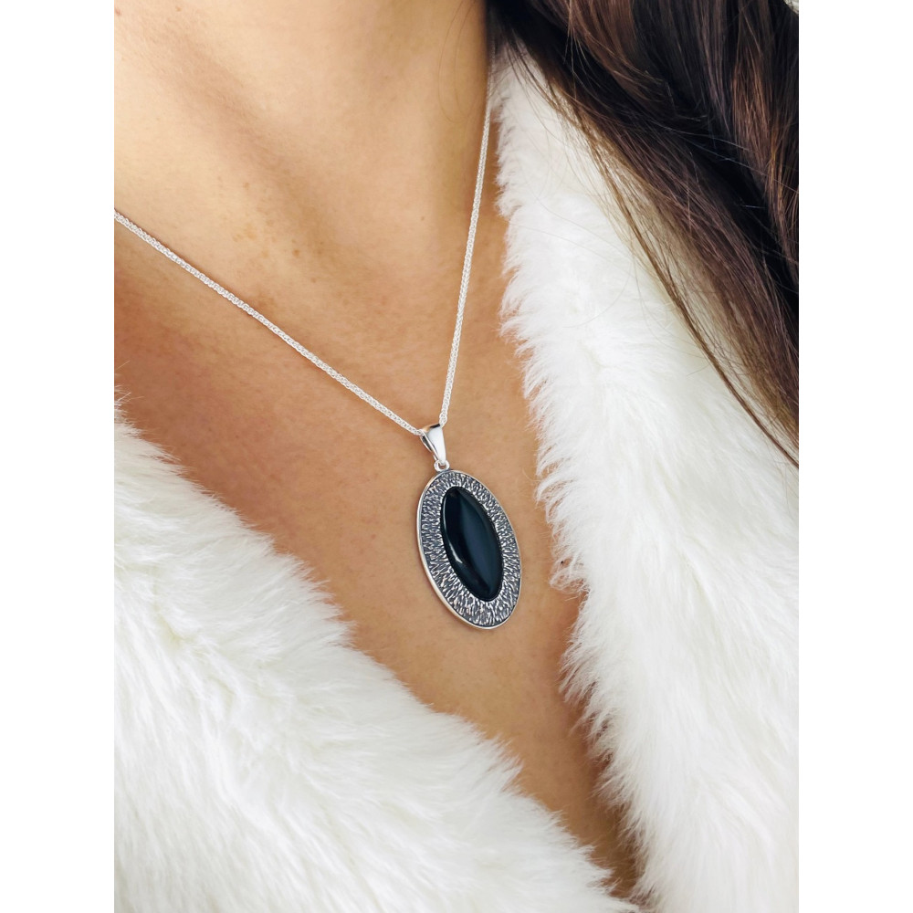 Katzenauge 925 Silber Anhänger mit Onyx