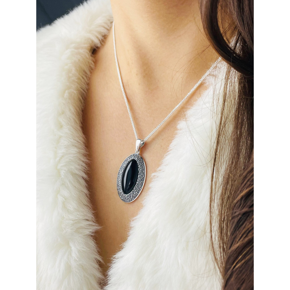 Katzenauge 925 Silber Anhänger mit Onyx