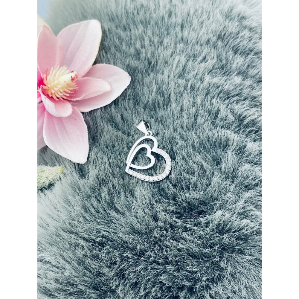 925 Silber Damen Medaillon Anhänger Herz mit Zirkonia