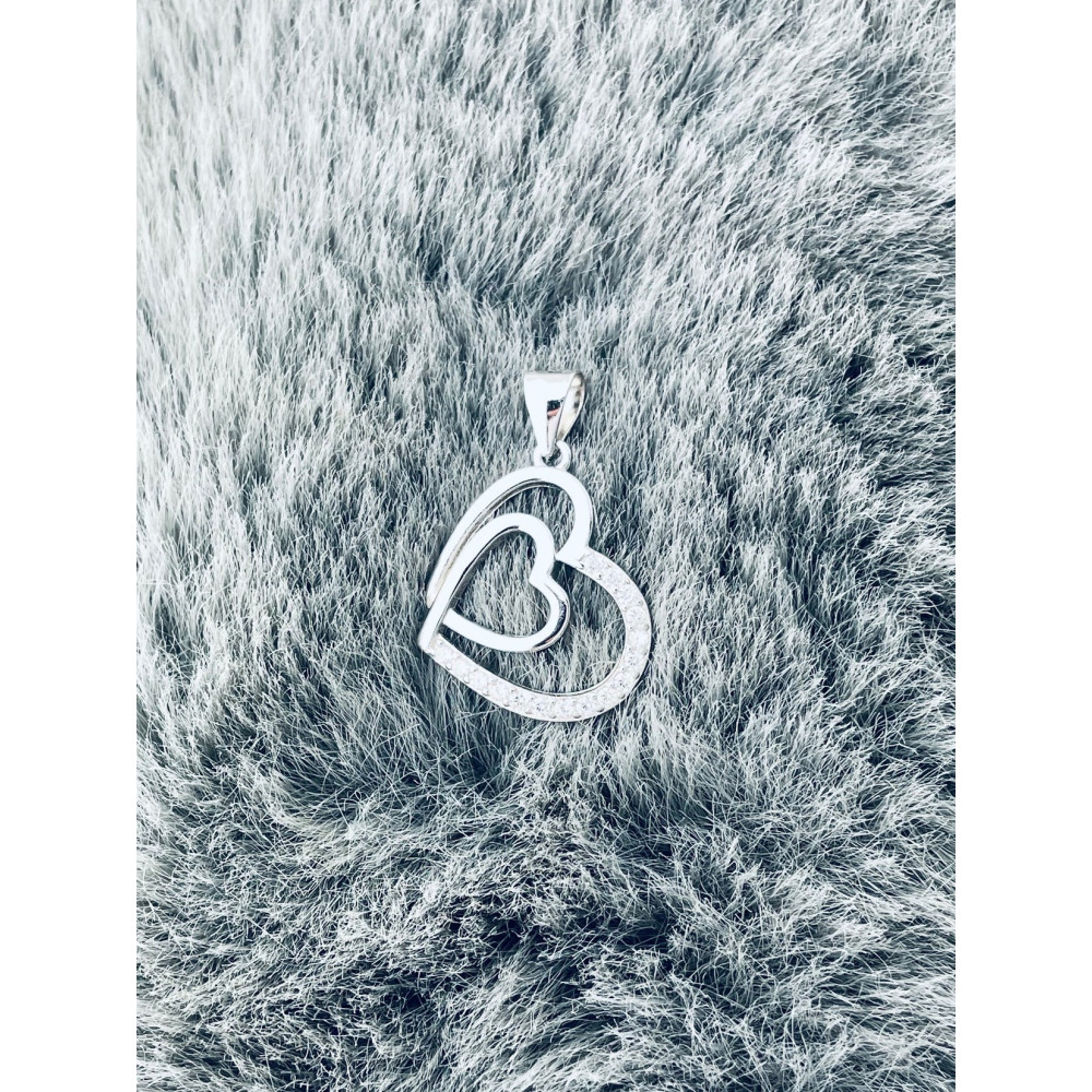 Srebrny wisiorek zawieszka serce serduszko z cyrkoniami dwa serca