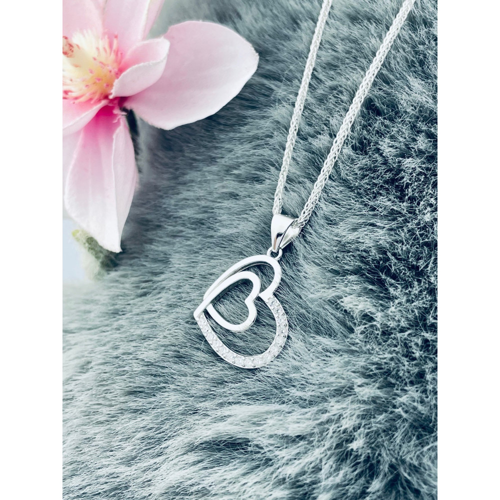 925 Silber Damen Medaillon Anhänger Herz mit Zirkonia