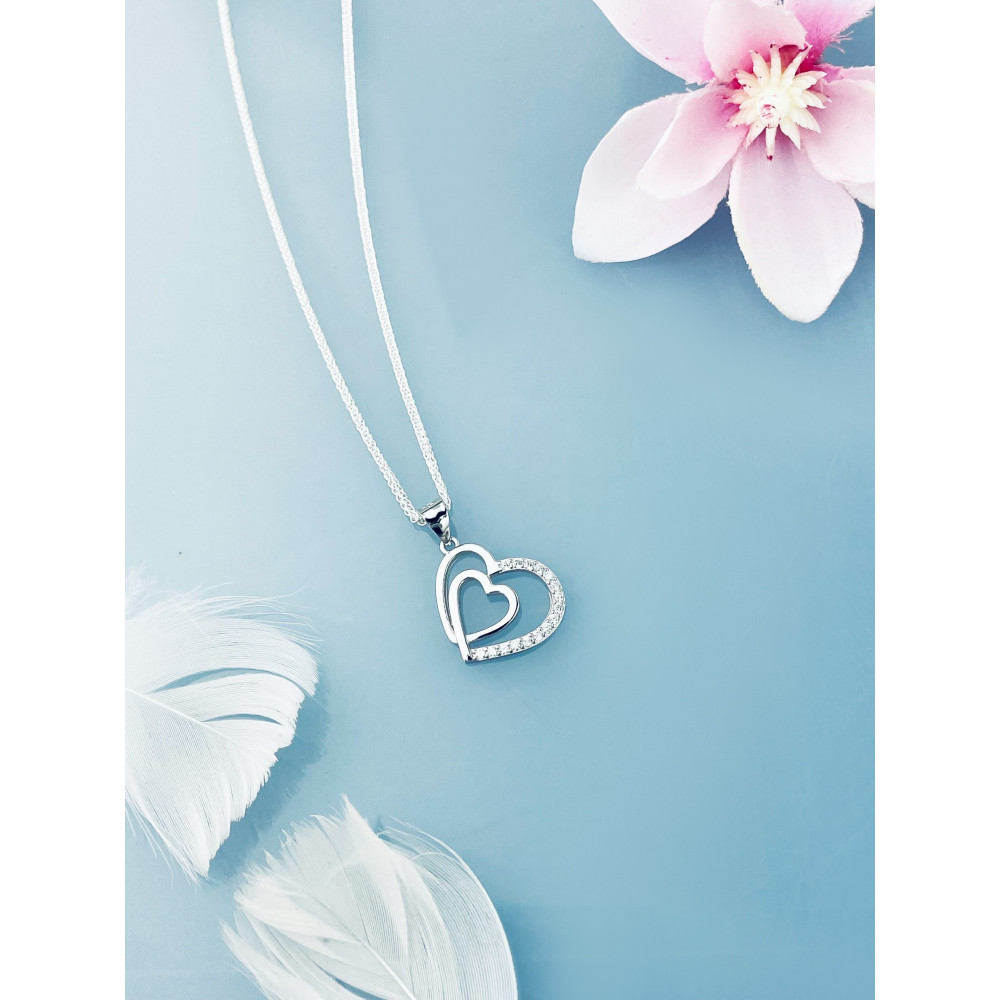 925 Silber Damen Medaillon Anhänger Herz mit Zirkonia