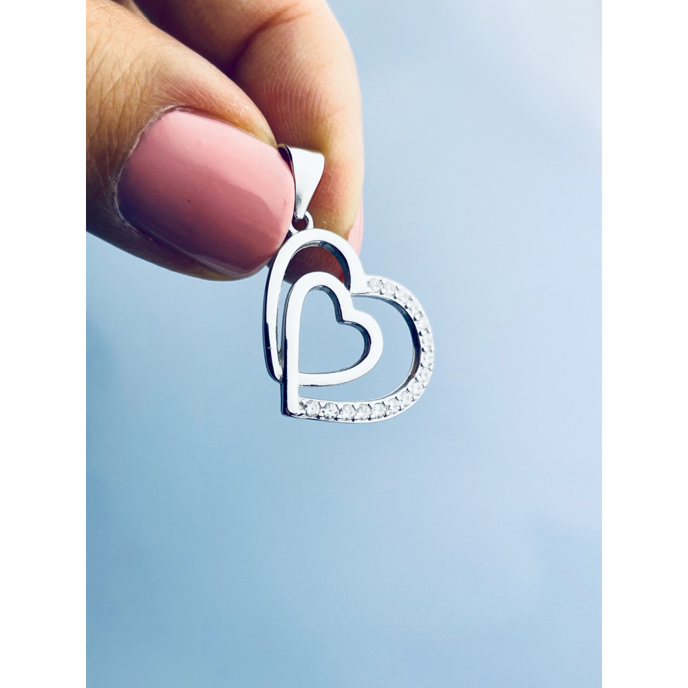 925 Silber Damen Medaillon Anhänger Herz mit Zirkonia