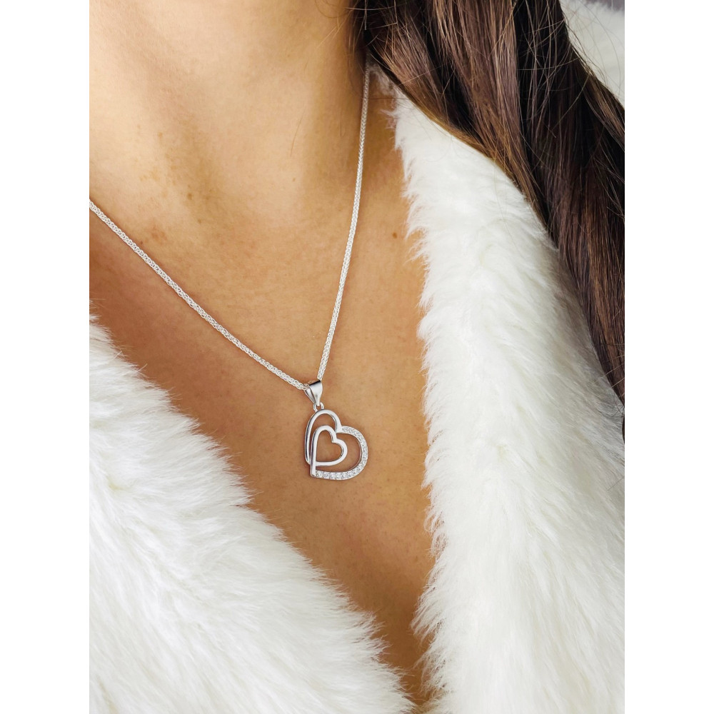 925 Silber Damen Medaillon Anhänger Herz mit Zirkonia