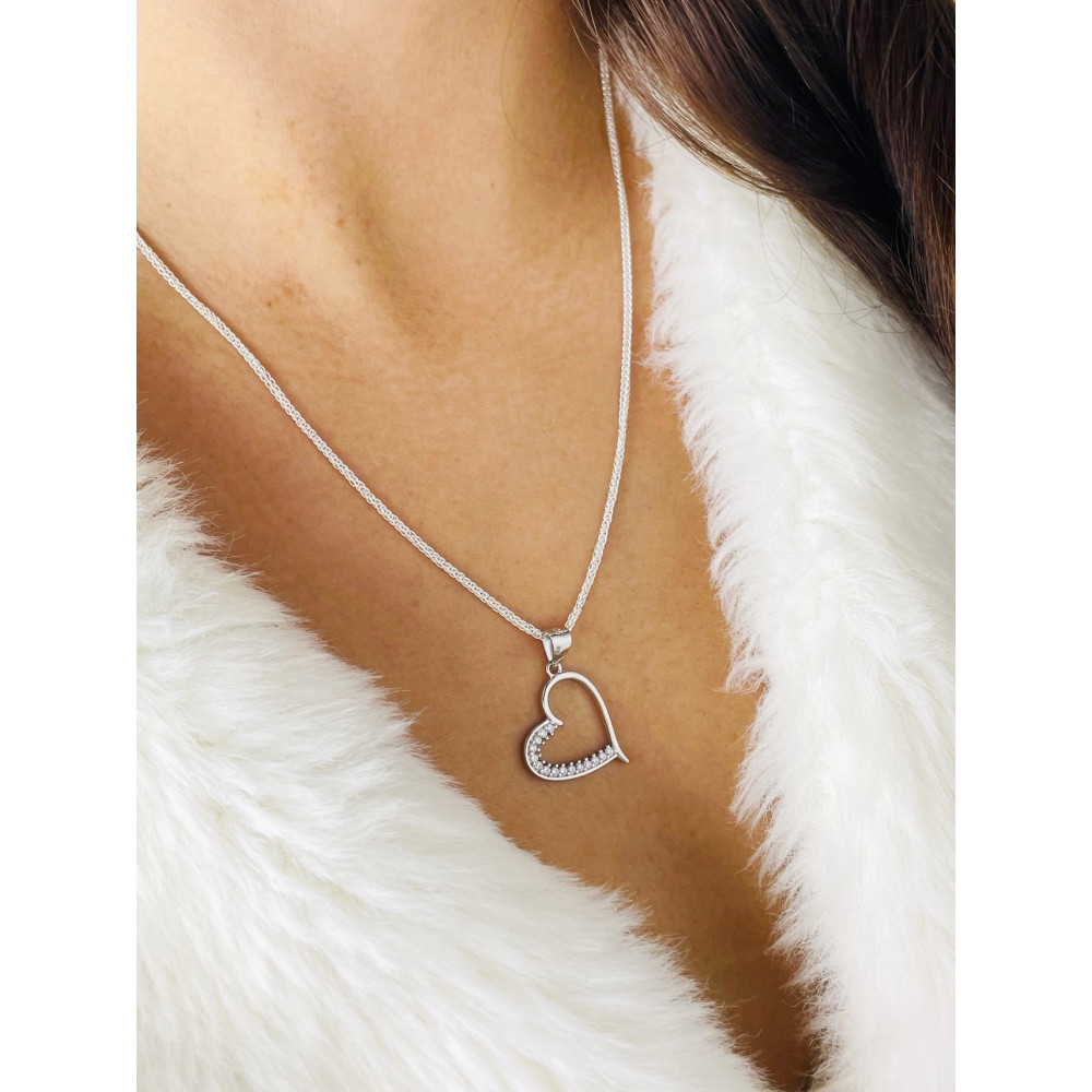 925 Silber Damen Medaillon Anhänger Herz mit Zirkonia