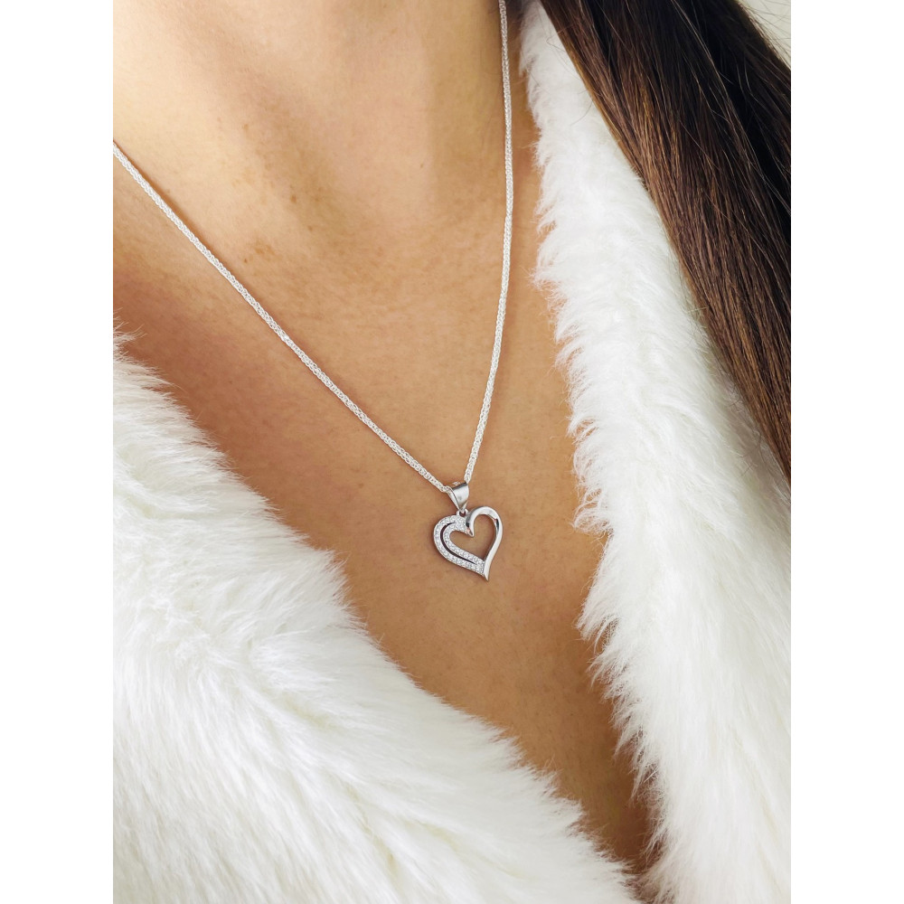 925 Silber Damen Medaillon Anhänger Herz mit Zirkonia