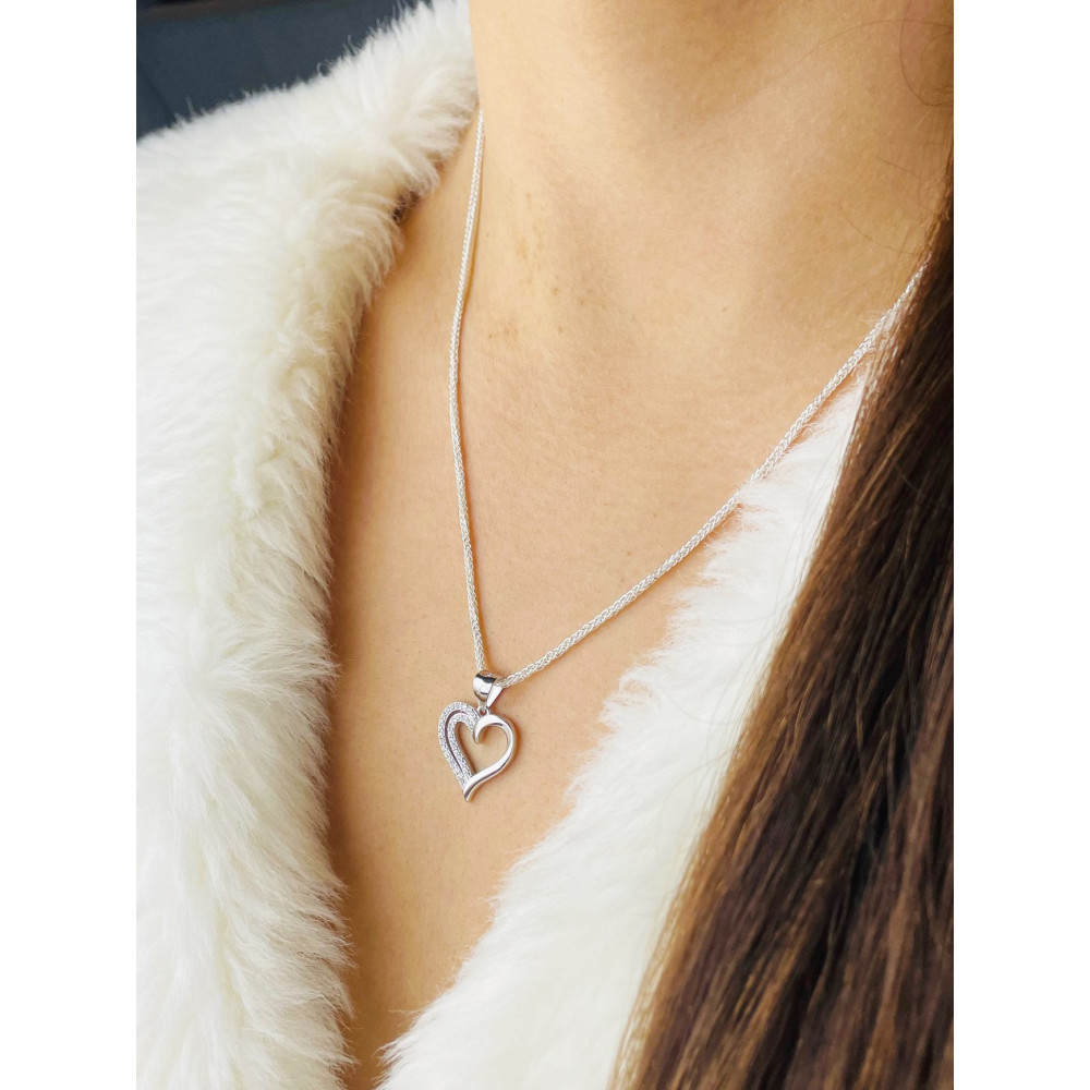 925 Silber Damen Medaillon Anhänger Herz mit Zirkonia