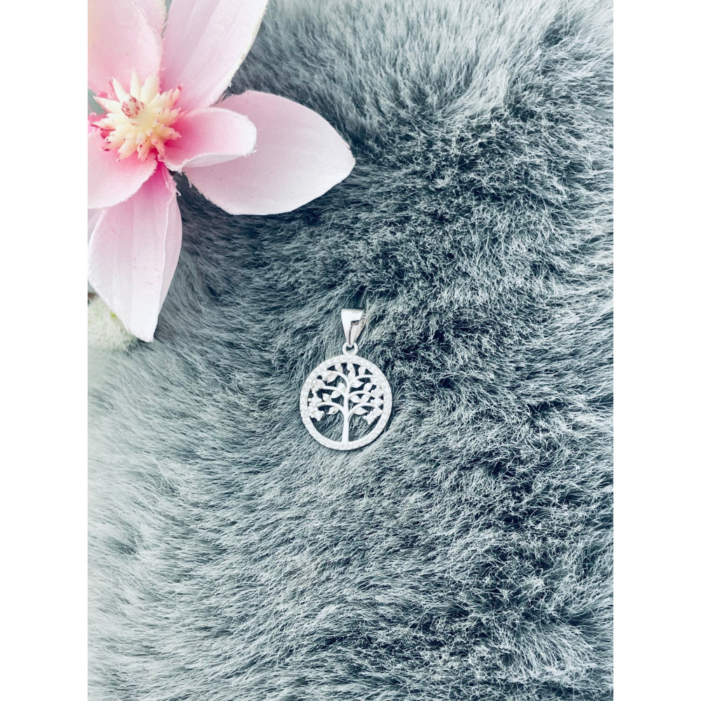 925 Silber Damen Medaillon Anhänger Baum mit Zirkonia