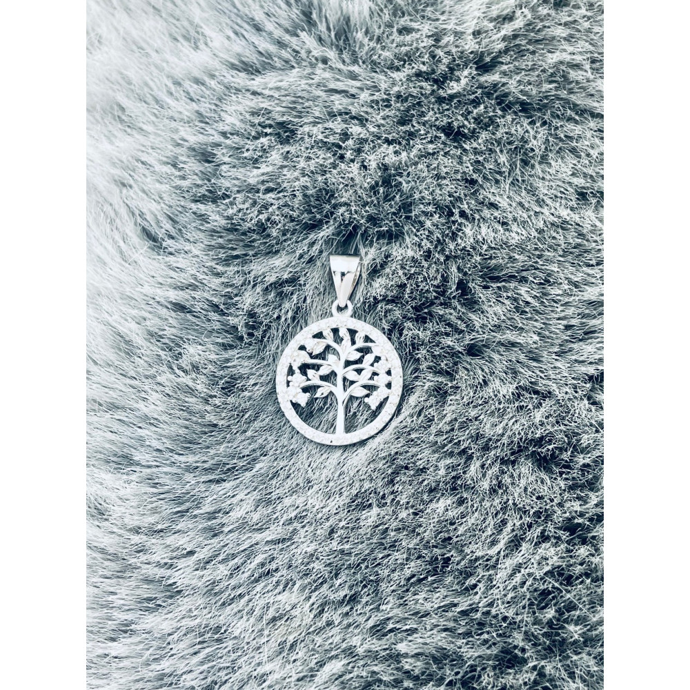 925 Silber Damen Medaillon Anhänger Baum mit Zirkonia