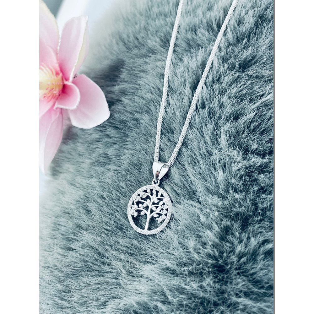 925 Silber Damen Medaillon Anhänger Baum mit Zirkonia