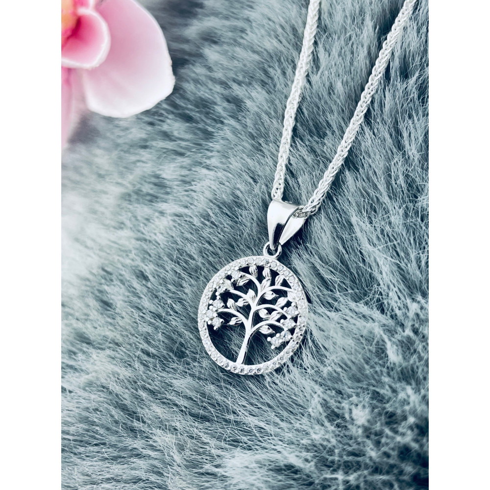 925 Silber Damen Medaillon Anhänger Baum mit Zirkonia
