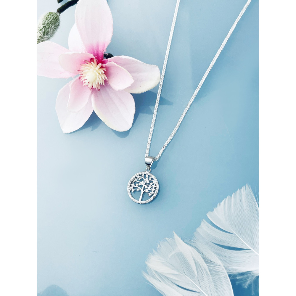 925 Silber Damen Medaillon Anhänger Baum mit Zirkonia