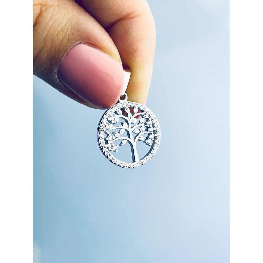 925 Silber Damen Medaillon Anhänger Baum mit Zirkonia