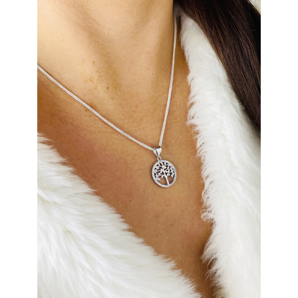 925 Silber Damen Medaillon Anhänger Baum mit Zirkonia