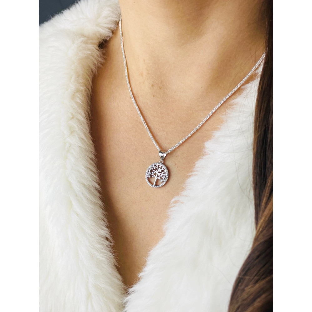 925 Silber Damen Medaillon Anhänger Baum mit Zirkonia
