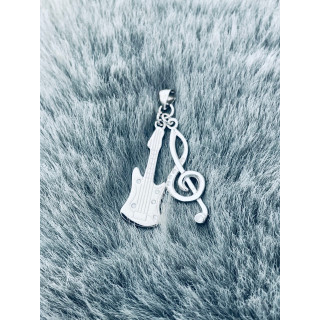 925 Silber Damen Medaillon Anhänger Gitarre und Geigentaste mit Zirkonia